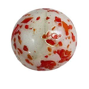 Vintage Marble 13-14.5mm White W Tangerine Red Speckled Confetti Rough Surface